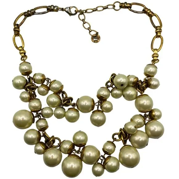 Stella & Dot Daphne Pearl Statement Necklace Gold Vintage Style - Picture 2 of 4